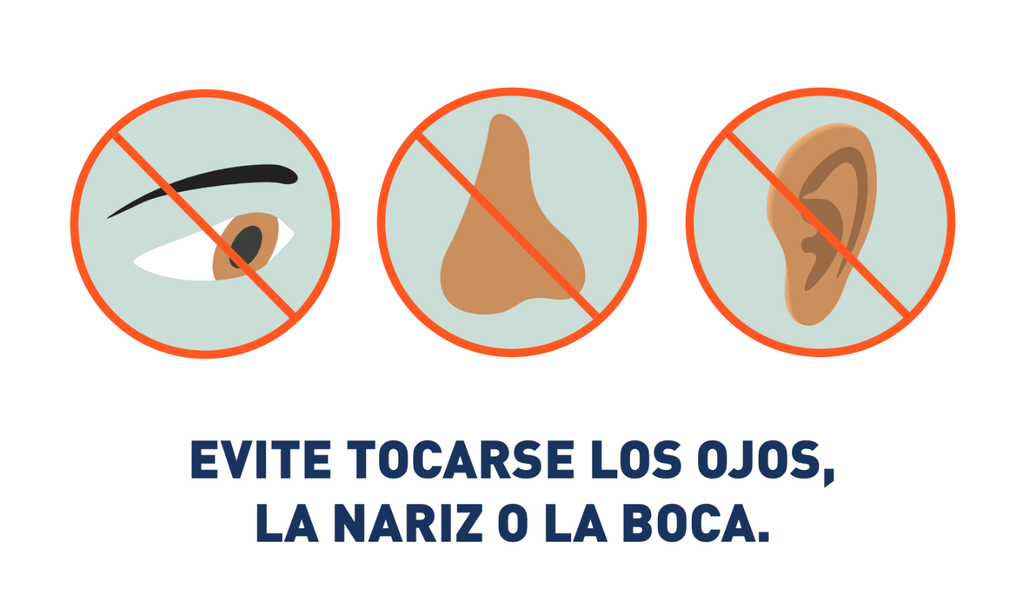 Gráfico que indica que no debe tocarse el ojo, la nariz o la boca