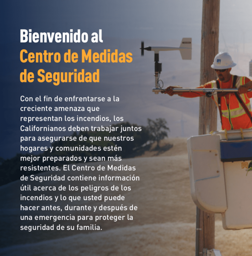 Encabezado de introducción con imagen de un trabajador de PG&E dándole servicio a cables eléctricos.