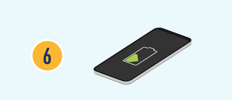 El número seis con ilustración de un teléfono cargándose.