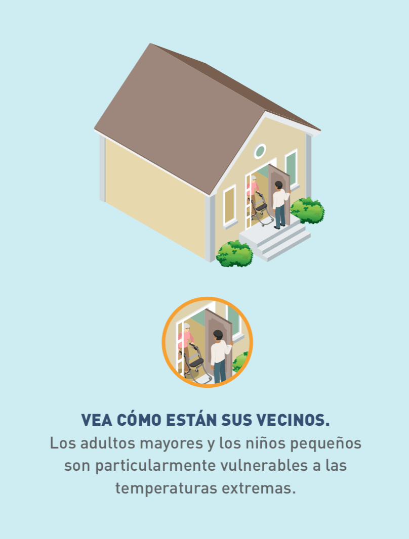 Ilustración e ícono de una persona en la puerta viendo cómo está un vecino de edad avanzada.