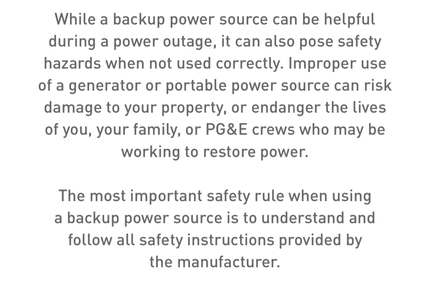 Text block about backup power safety