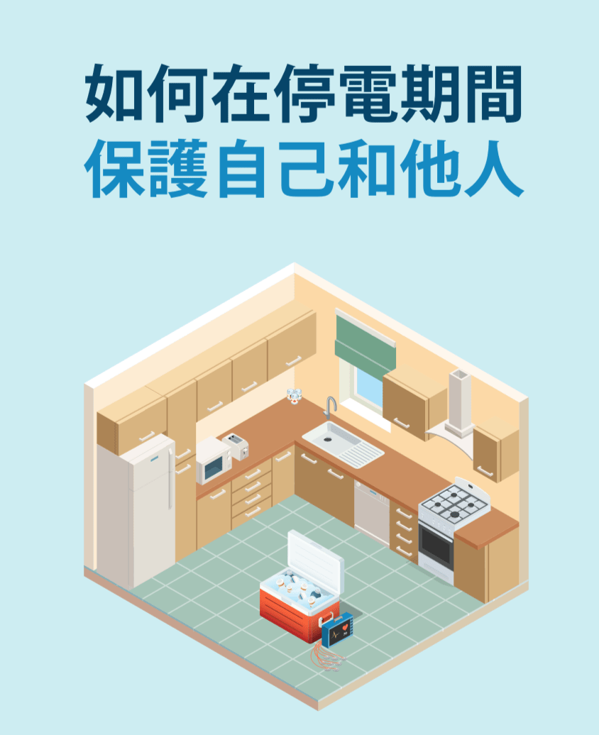 一間廚房中央有保冷小冰箱和醫療設備的插圖。