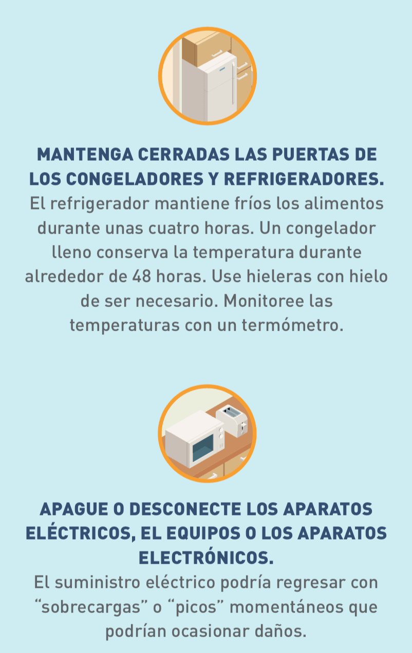 Ícono ilustrado de un refrigerador y congelador, e ícono de un tostador y horno de microondas.