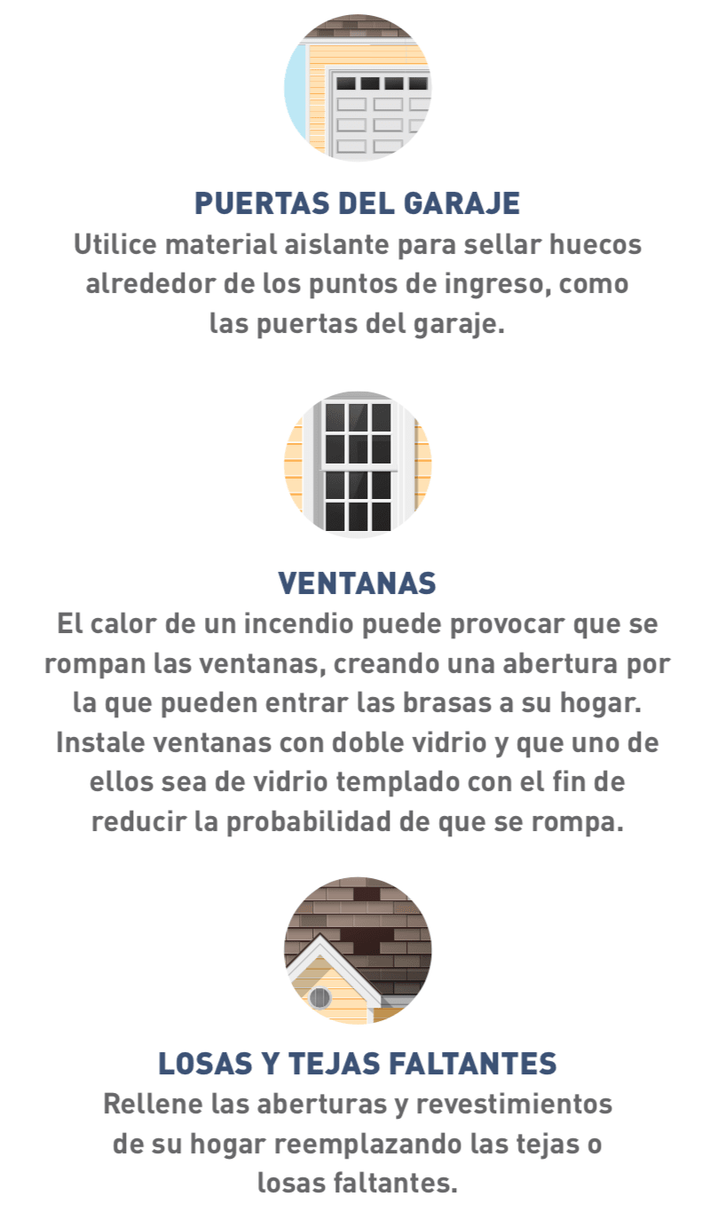 Ícono ilustrado de la puerta de una cochera, ícono de una ventana e ícono de tejas o baldosas faltantes en el techo