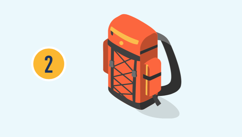 El número dos con ilustración de una mochila.